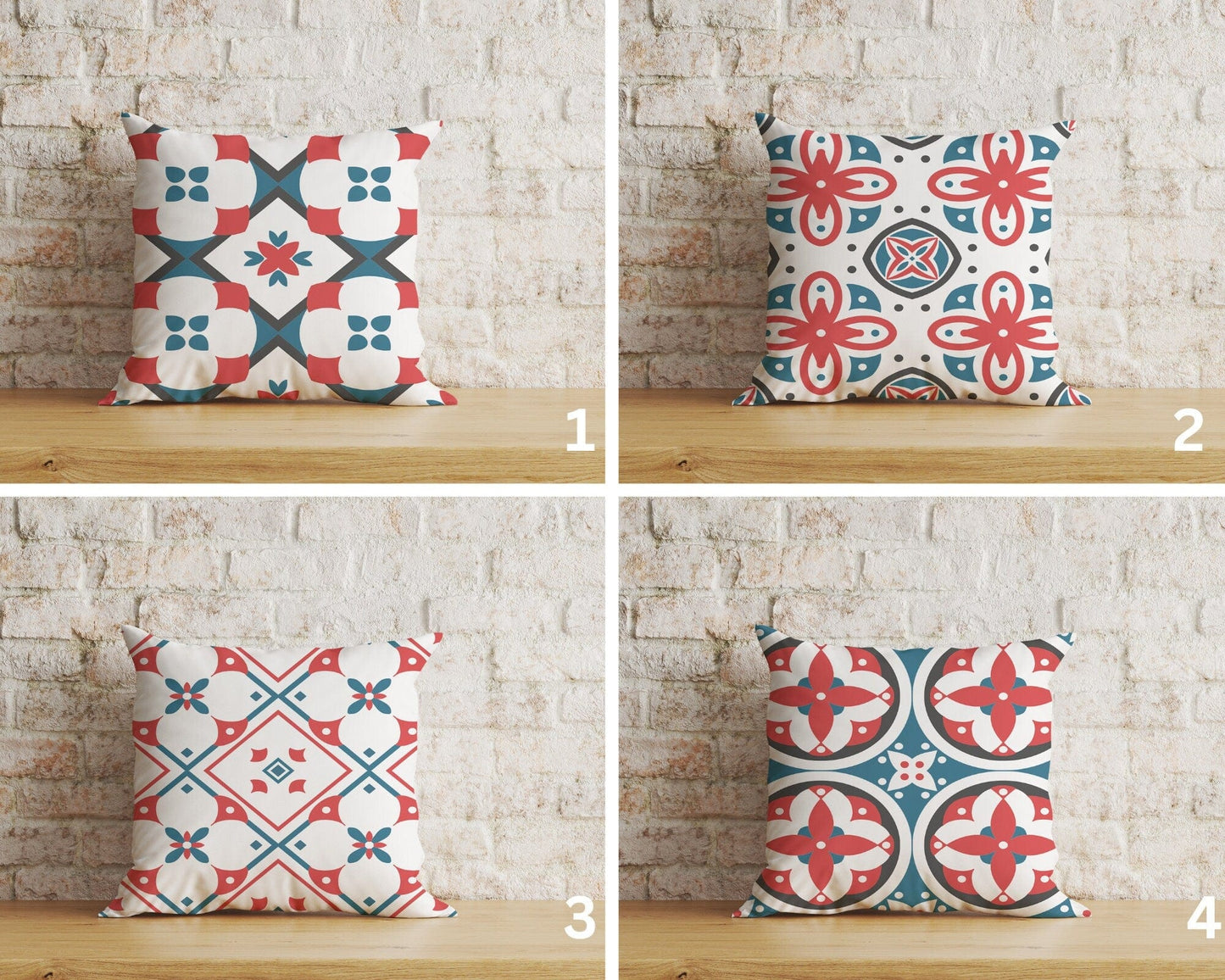 Onay Home Textile Cushion Covers Red & Turquoise Motifs Cushion Covers Traditional Tiles Case