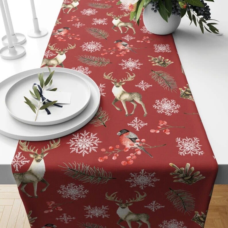 Onay 3 / 12 x 46 inch (30 x 120 cm) Reindeer Winter Animals Christmas Decor Table Runner