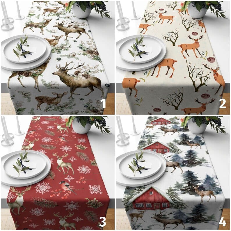 Onay Reindeer Winter Animals Christmas Decor Table Runner