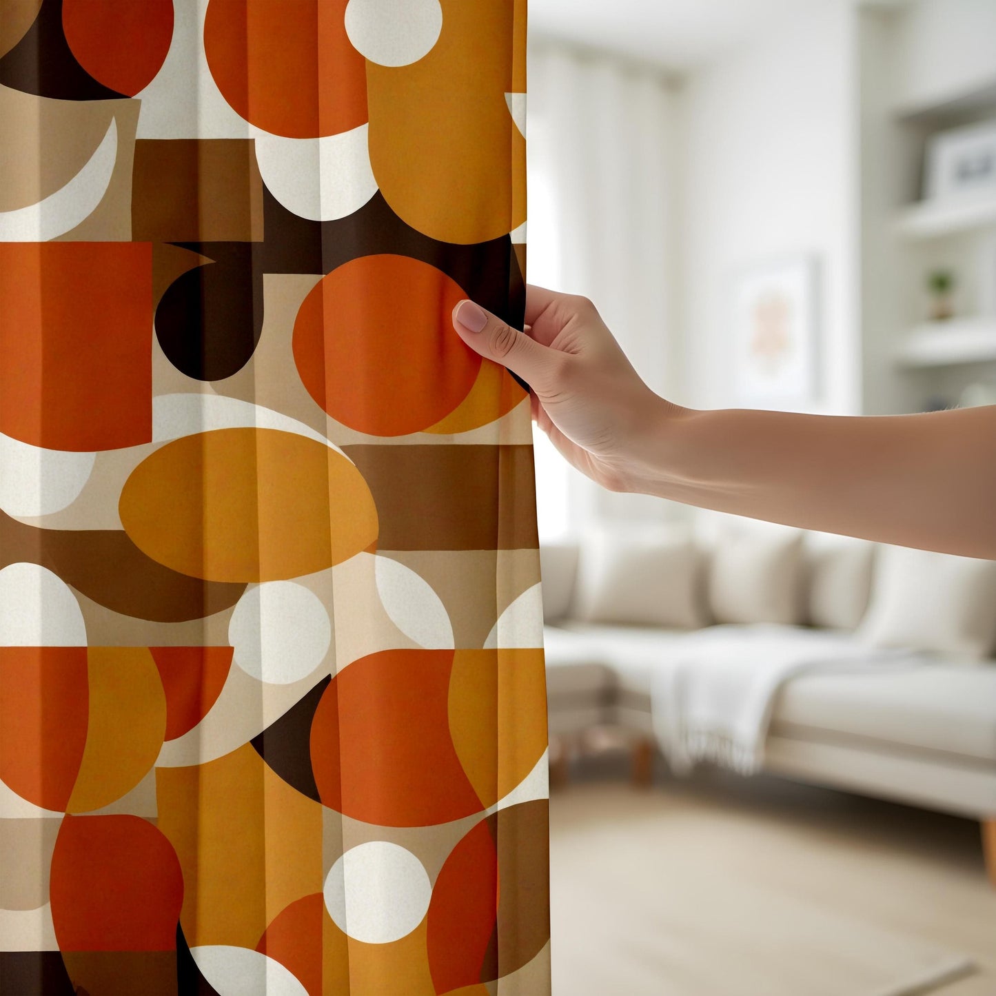Onay Retro Circle Print Curtains Modern Geometric Patterned Drapes