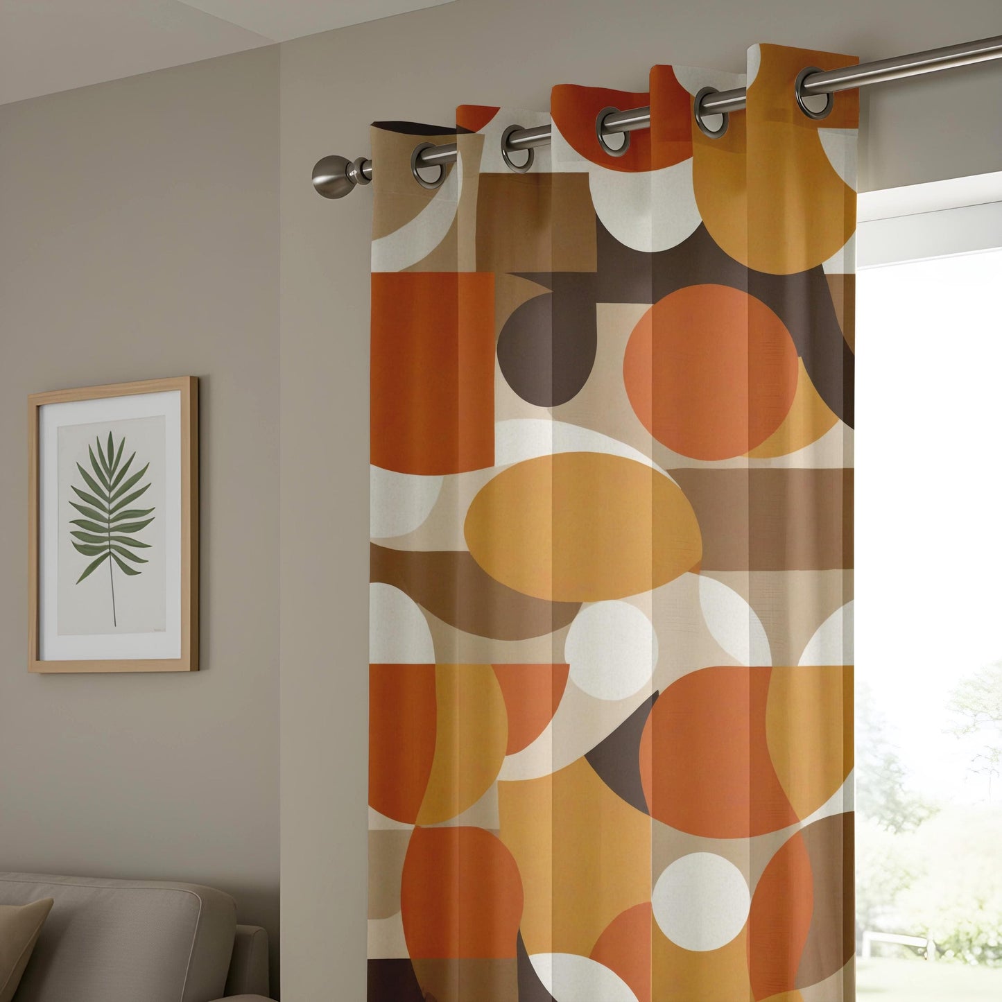 Onay Retro Circle Print Curtains Modern Geometric Patterned Drapes
