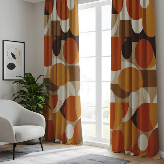 Onay Retro Circle Print Curtains Modern Geometric Patterned Drapes