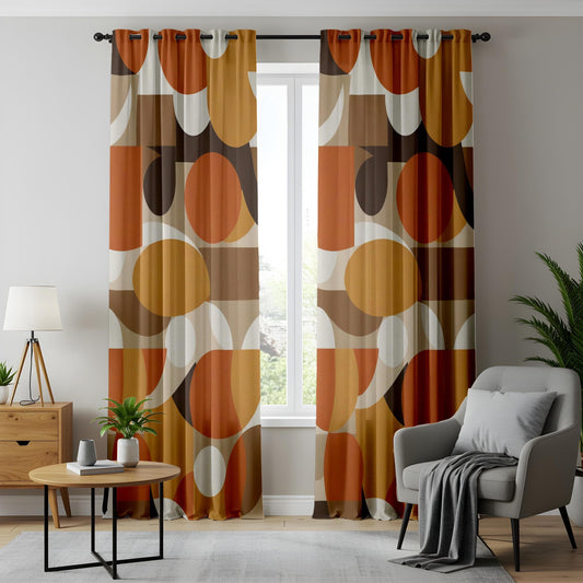 Onay Retro Circle Print Curtains Modern Geometric Patterned Drapes
