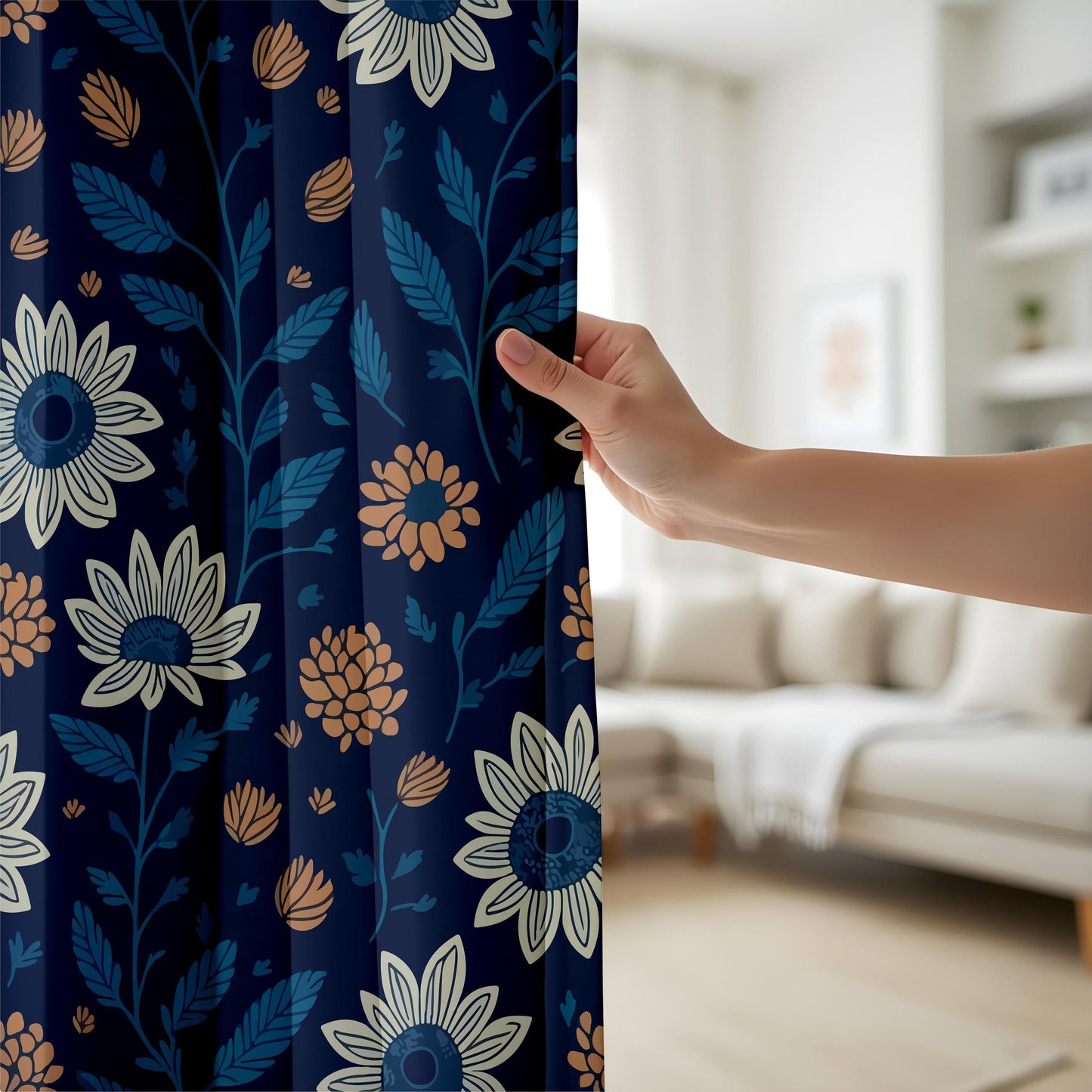 Onay Retro Floral Curtains, Bohemian Blue and Purple Flower Patterned Home Drapes