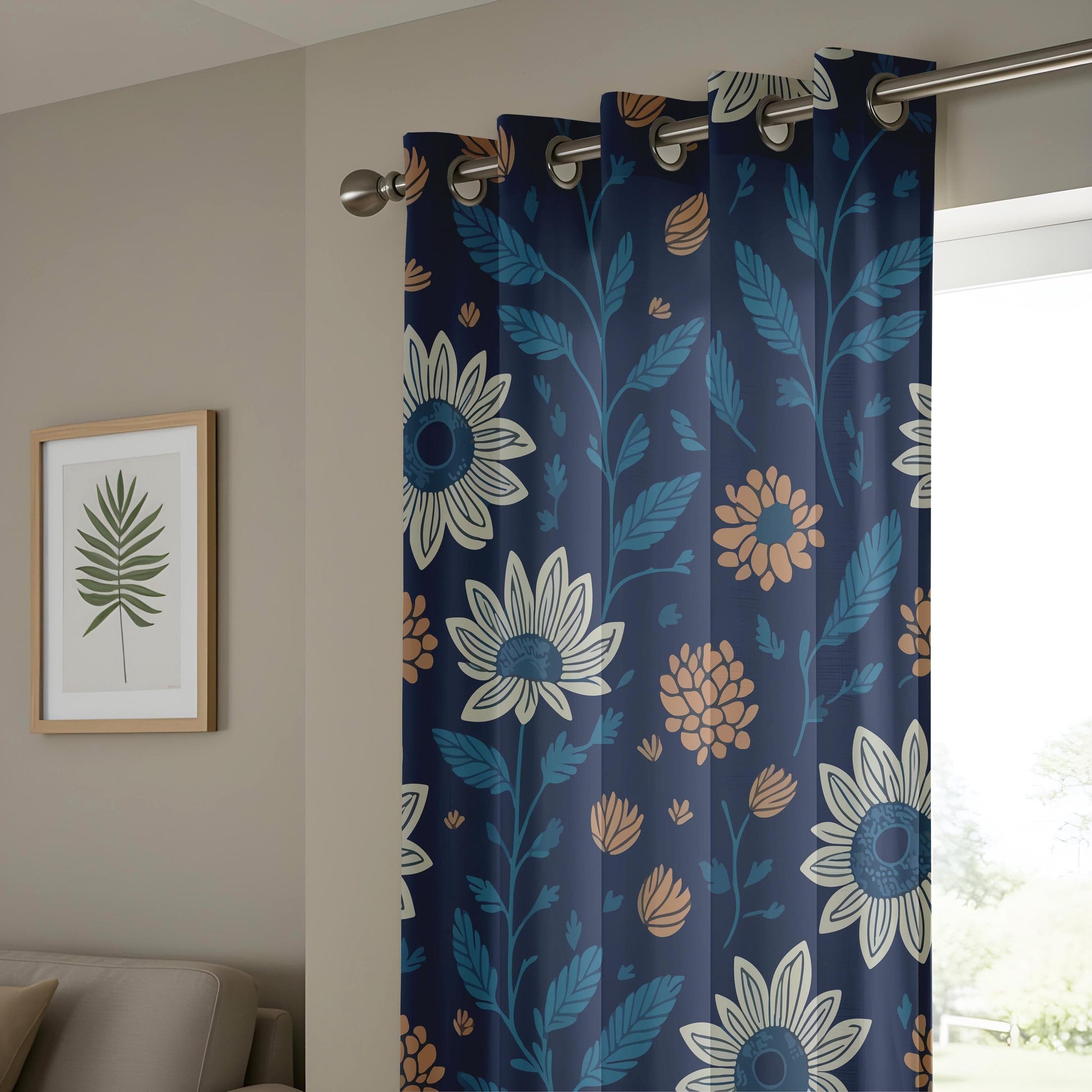 Onay Retro Floral Curtains, Bohemian Blue and Purple Flower Patterned Home Drapes