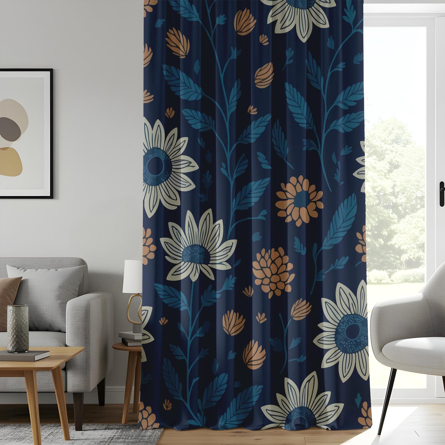 Onay Retro Floral Curtains, Bohemian Blue and Purple Flower Patterned Home Drapes