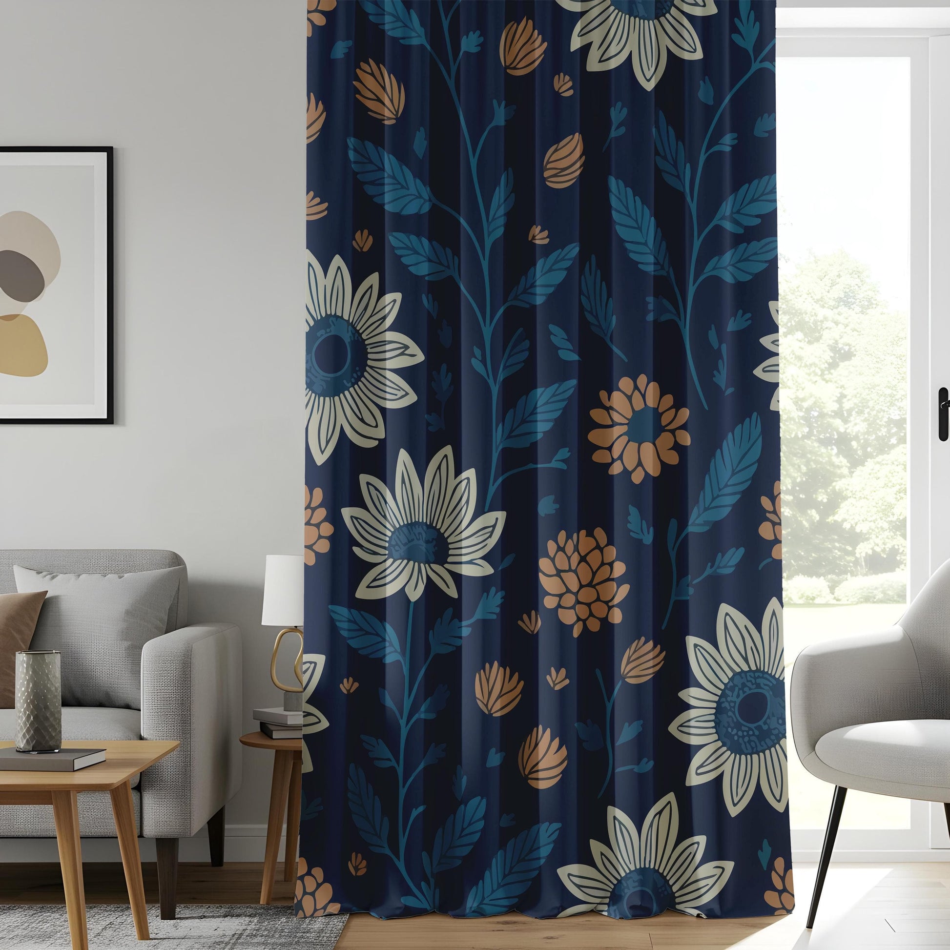 Onay Retro Floral Curtains, Bohemian Blue and Purple Flower Patterned Home Drapes