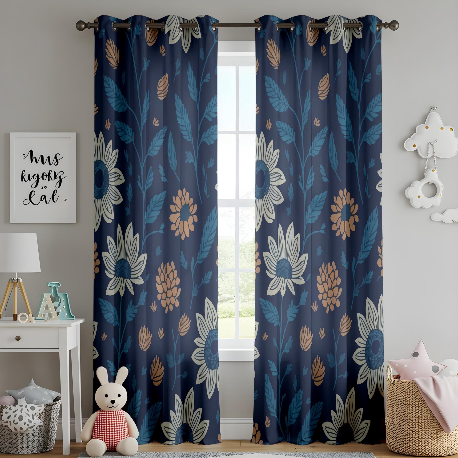 Onay Retro Floral Curtains, Bohemian Blue and Purple Flower Patterned Home Drapes