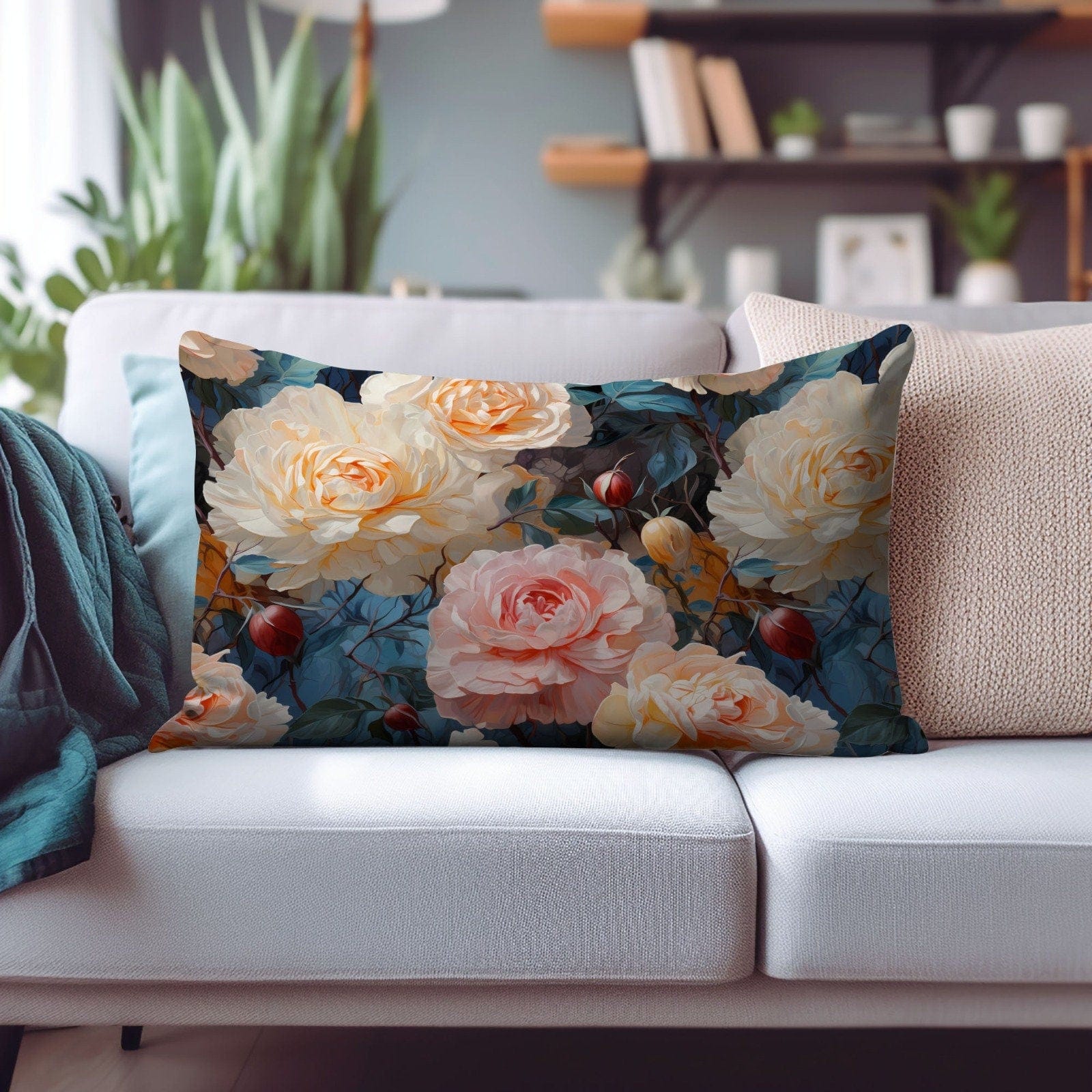 Onay Cushion Covers 4 / 12 x 16 inches (30 x 40 cm) Retro Floral Rectangular Cushion Covers Vintage Flower Pillows