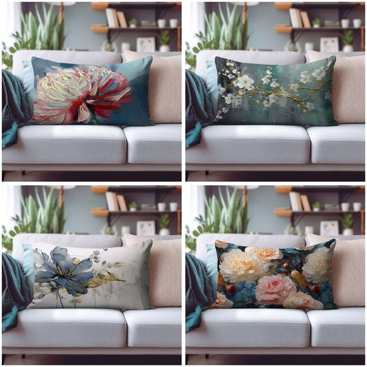 Onay Cushion Covers Retro Floral Rectangular Cushion Covers Vintage Flower Pillows