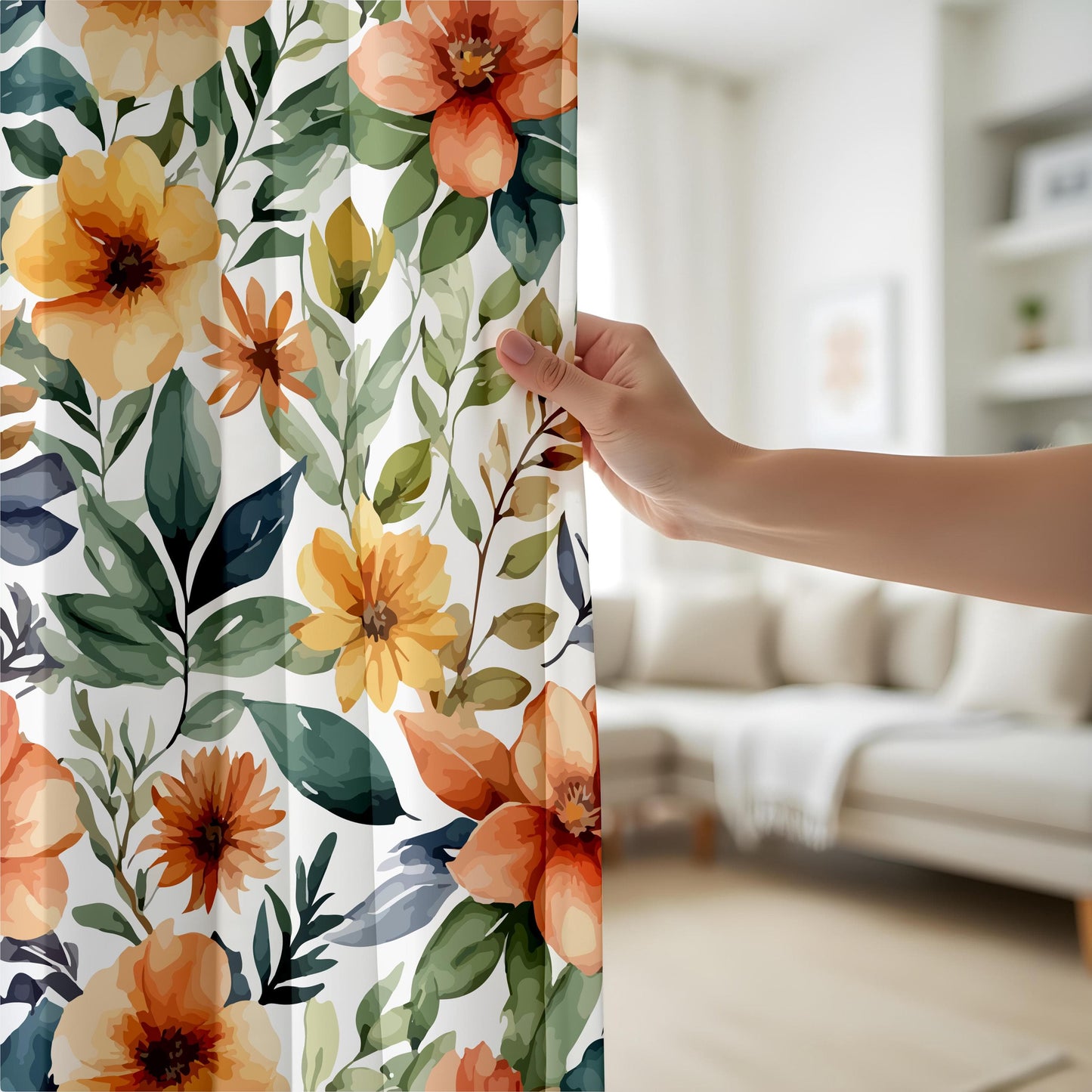 Onay Retro Flower Curtains – Mid-Century Modern Drapes with 70s Boho Floral Print