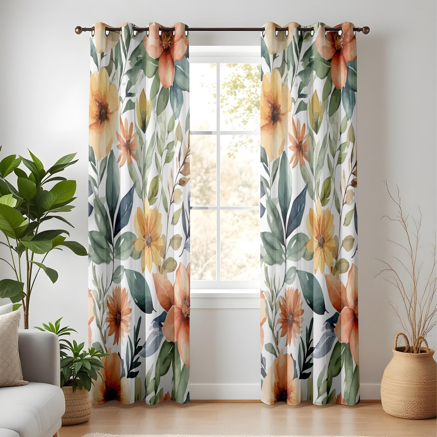 Onay Retro Flower Curtains – Mid-Century Modern Drapes with 70s Boho Floral Print