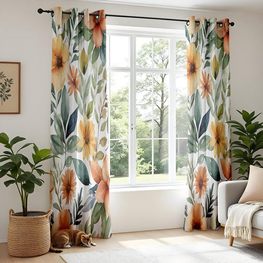 Onay Retro Flower Curtains – Mid-Century Modern Drapes with 70s Boho Floral Print