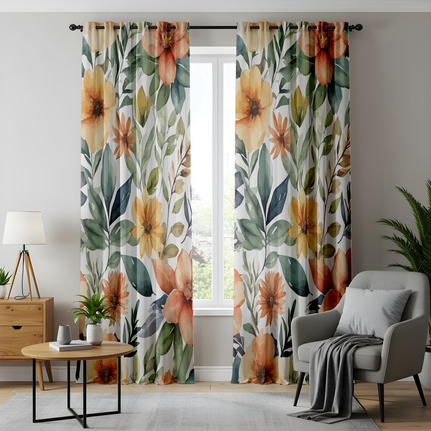 Onay Retro Flower Curtains – Mid-Century Modern Drapes with 70s Boho Floral Print