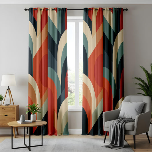 Onay Retro Geometric Curtains for Living Room, Colorful Abstract Curtains