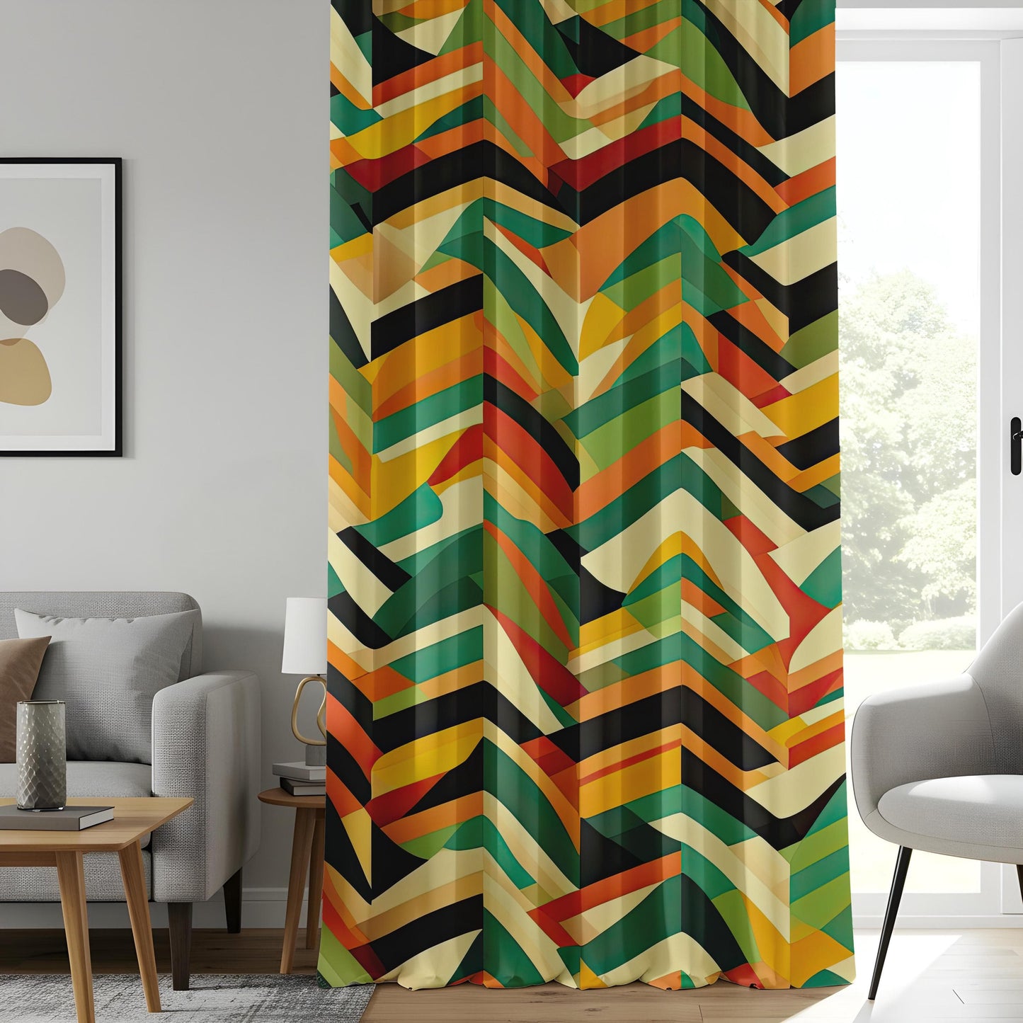 Onay Retro Geometric Curtains for Living Room, Colorful Abstract Drapes