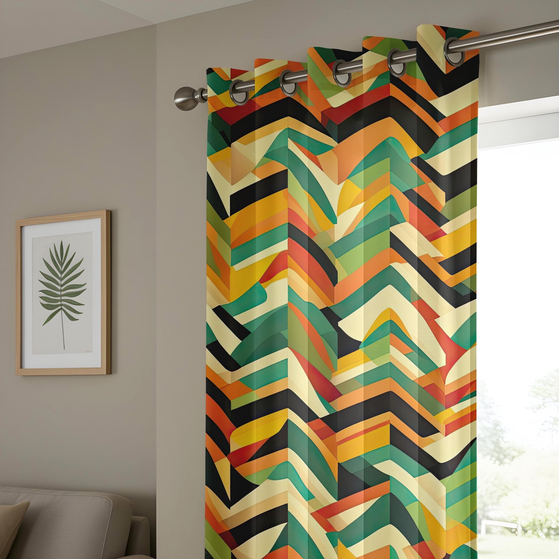 Onay Retro Geometric Curtains for Living Room, Colorful Abstract Drapes