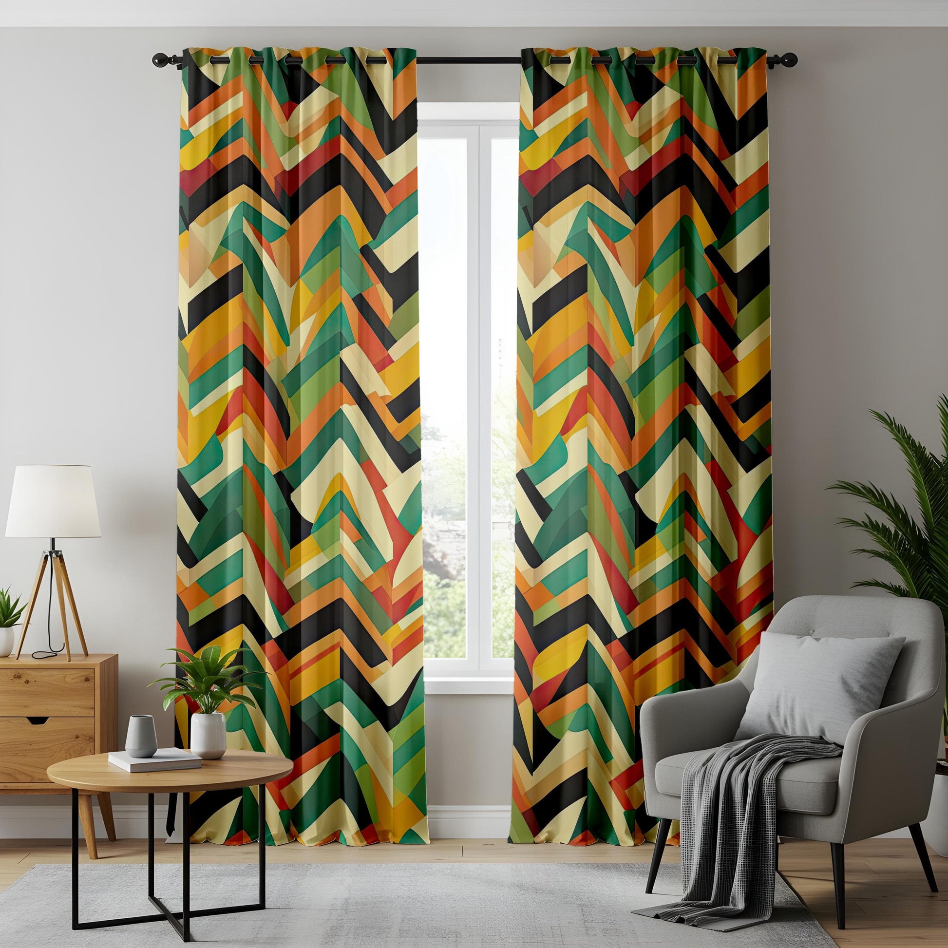 Onay Retro Geometric Curtains for Living Room, Colorful Abstract Drapes
