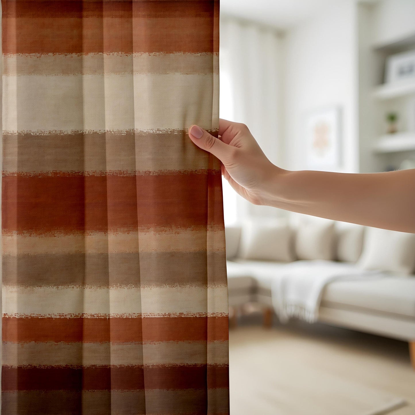 Onay Curtain Retro Geometric Patterned Curtains – Abstract Orange & Purple Drapes