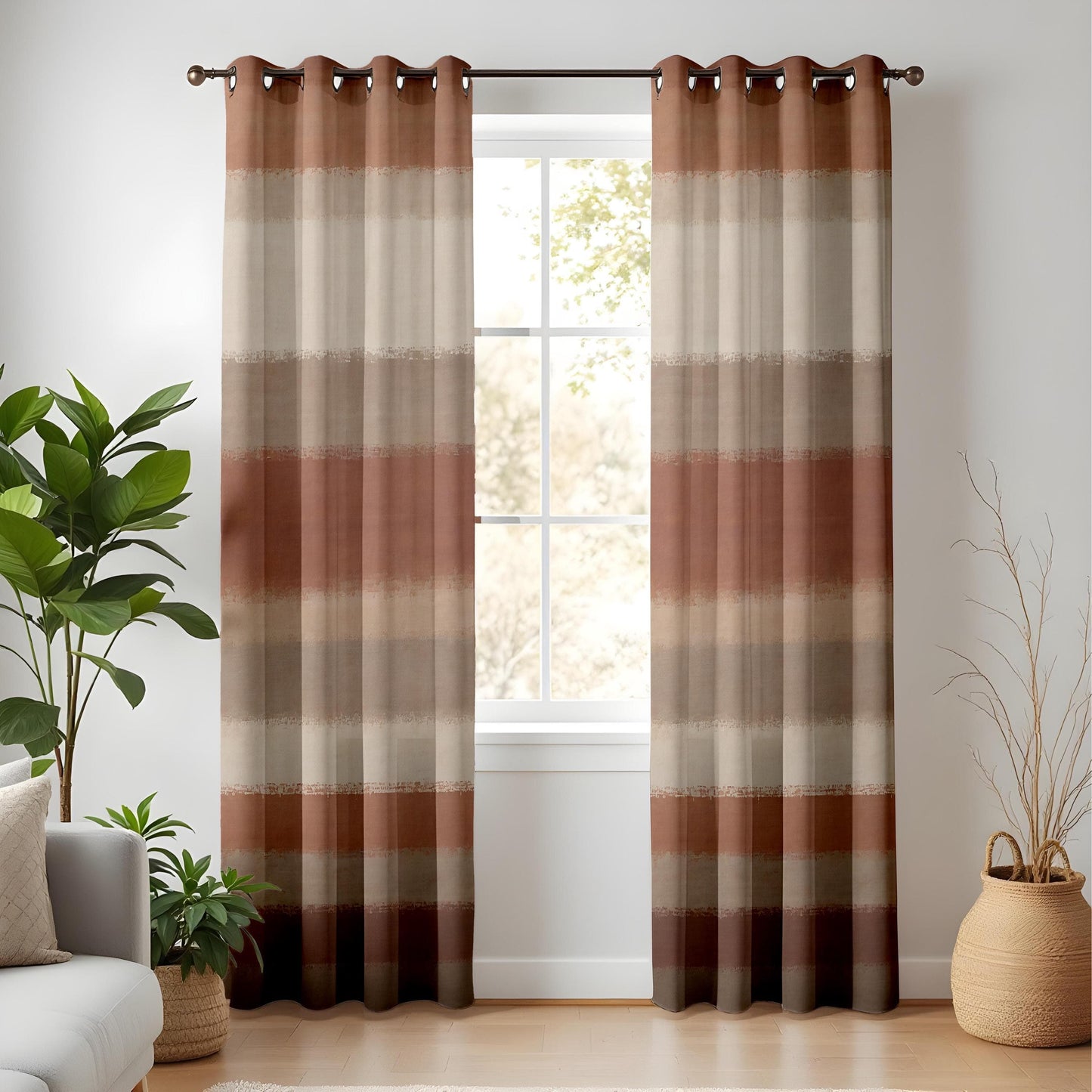 Onay Curtain Retro Geometric Patterned Curtains – Abstract Orange & Purple Drapes