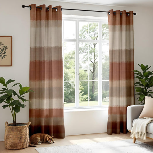 Onay Curtain Retro Geometric Patterned Curtains – Abstract Orange & Purple Drapes