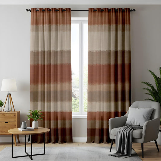 Onay Curtain Retro Geometric Patterned Curtains – Abstract Orange & Purple Drapes