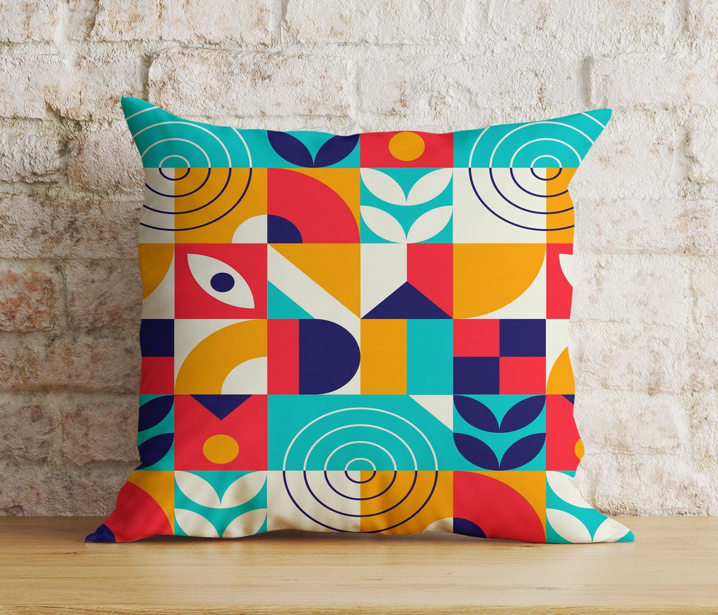 Onay 2 / 12 x 12 inch (30 x 30 cm) Retro-Inspired Abstract Geometric Vibrant Cushion Covers