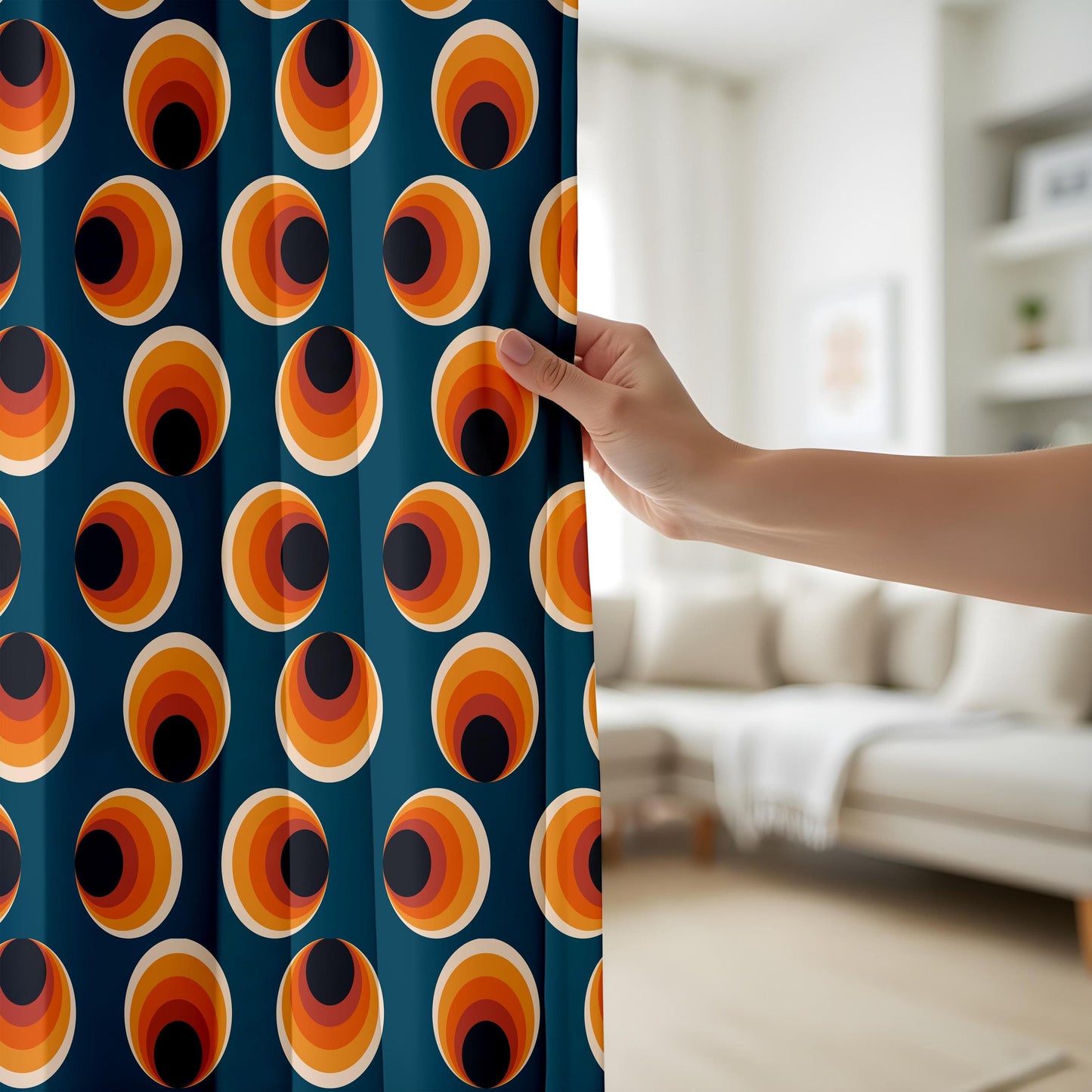 Onay Retro Mod Circle Curtains, 70s Inspired Geometric Drapes