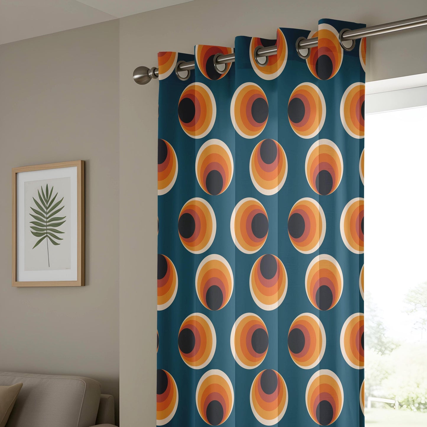 Onay Retro Mod Circle Curtains, 70s Inspired Geometric Drapes