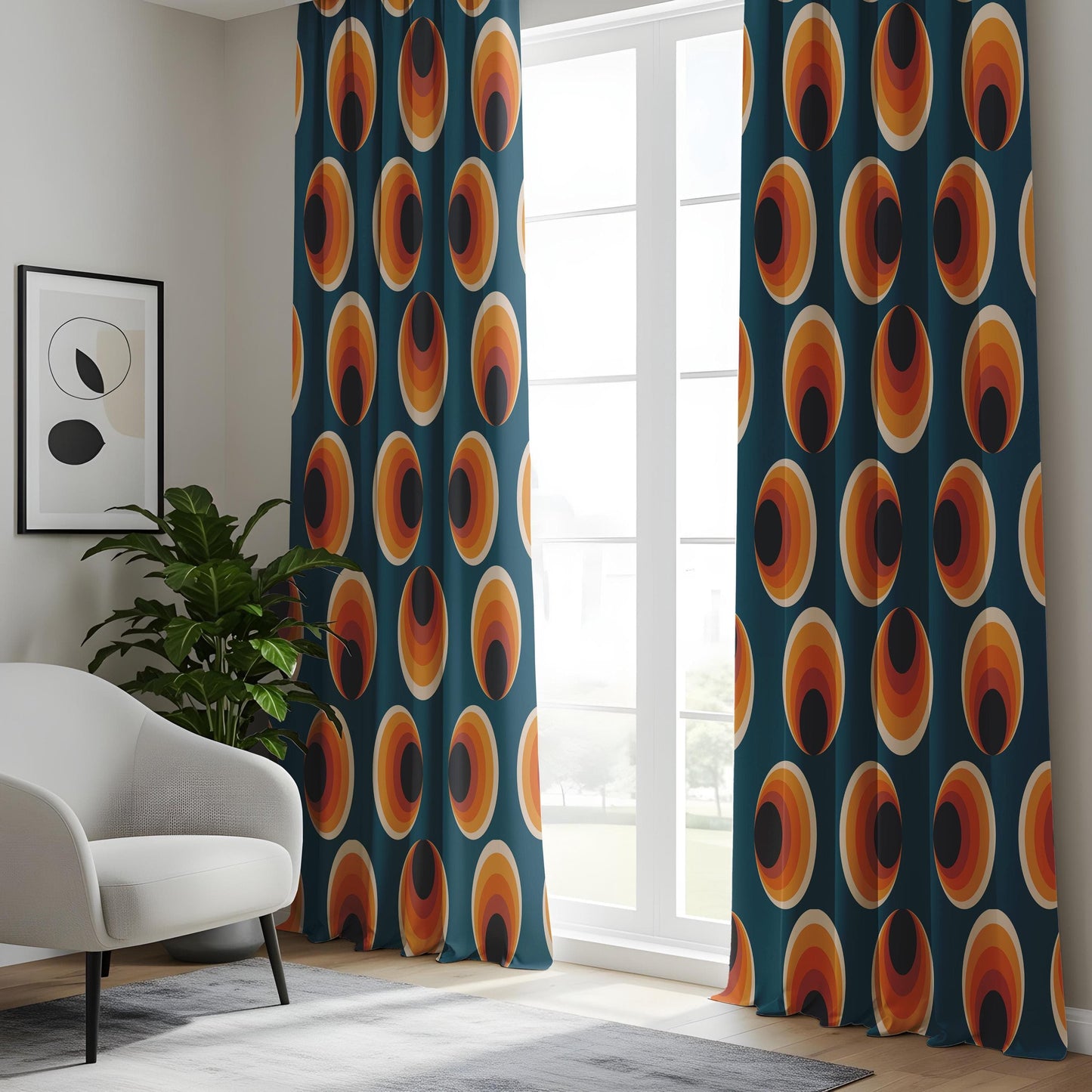 Onay Retro Mod Circle Curtains, 70s Inspired Geometric Drapes