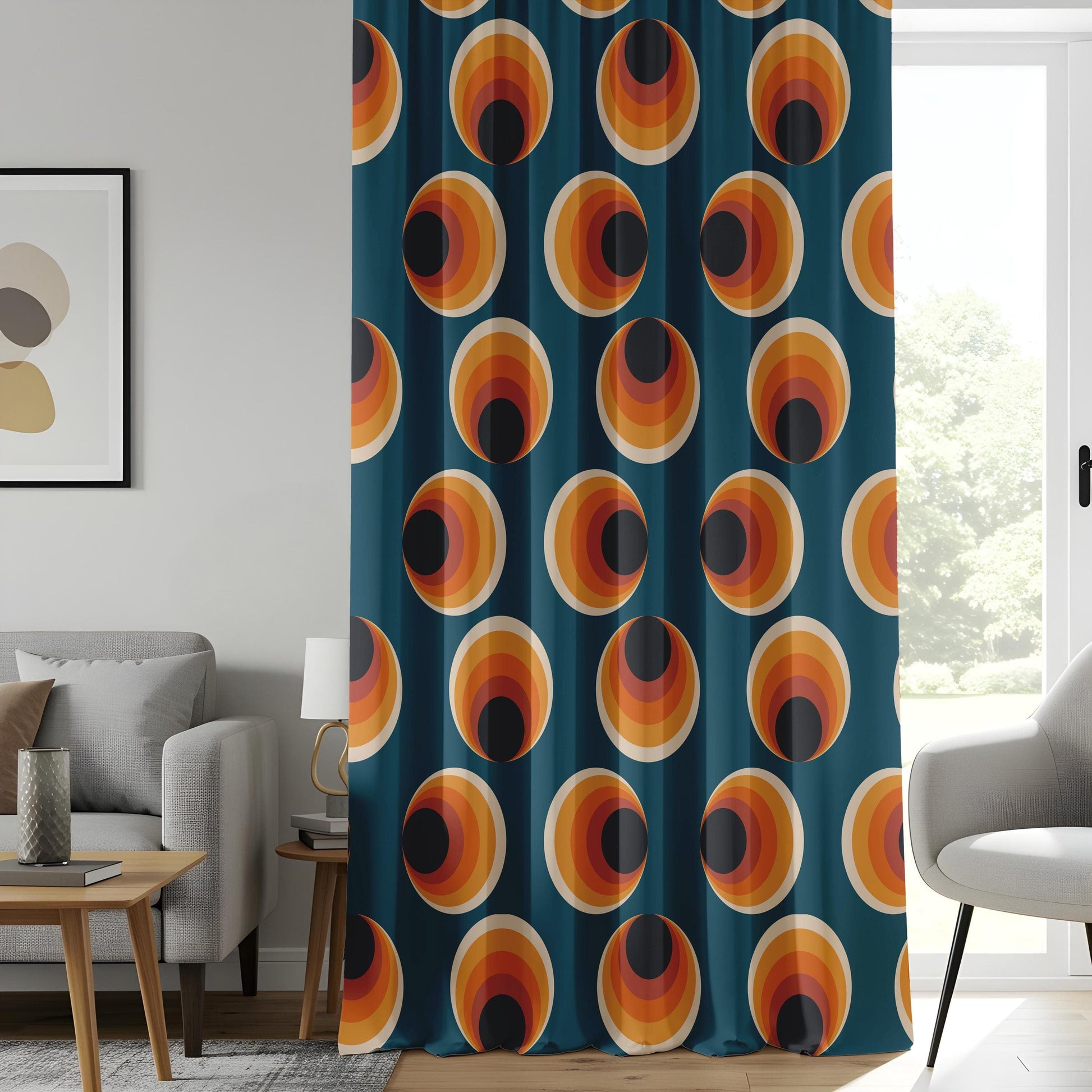 Onay Retro Mod Circle Curtains, 70s Inspired Geometric Drapes