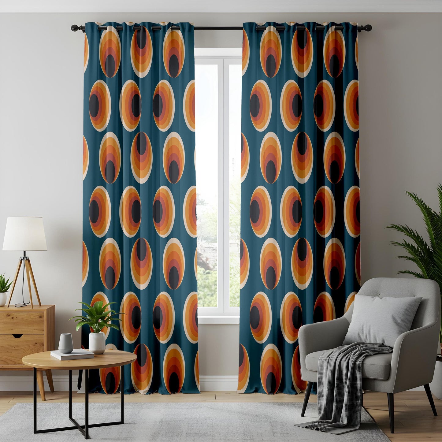 Onay Retro Mod Circle Curtains, 70s Inspired Geometric Drapes