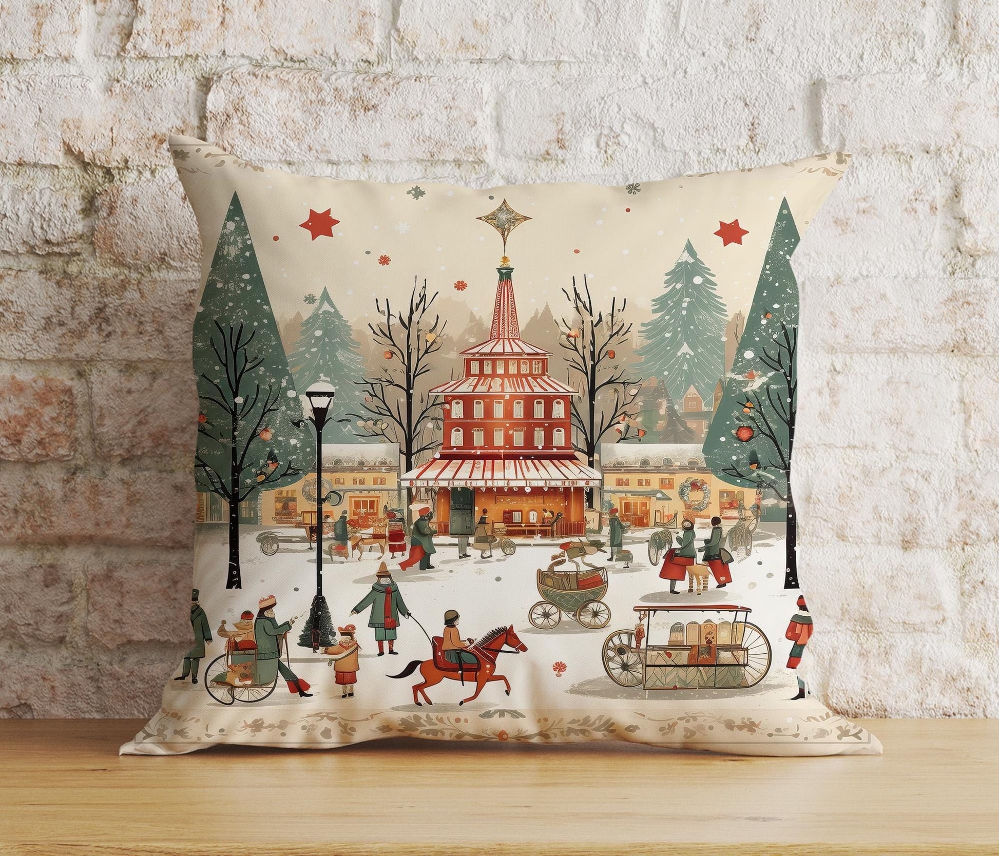 Onay 4 / 12 x 12 inch (30 x 30 cm) Double Side Retro Santa Christmas Festive Old-Fashioned Cushion Covers