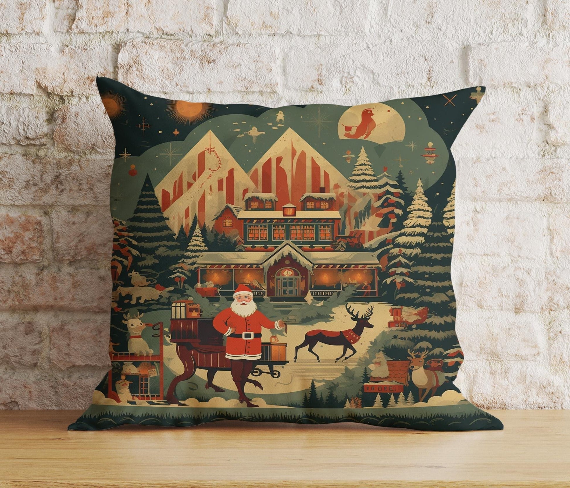 Onay 3 / 12 x 12 inch (30 x 30 cm) Double Side Retro Santa Christmas Festive Old-Fashioned Cushion Covers