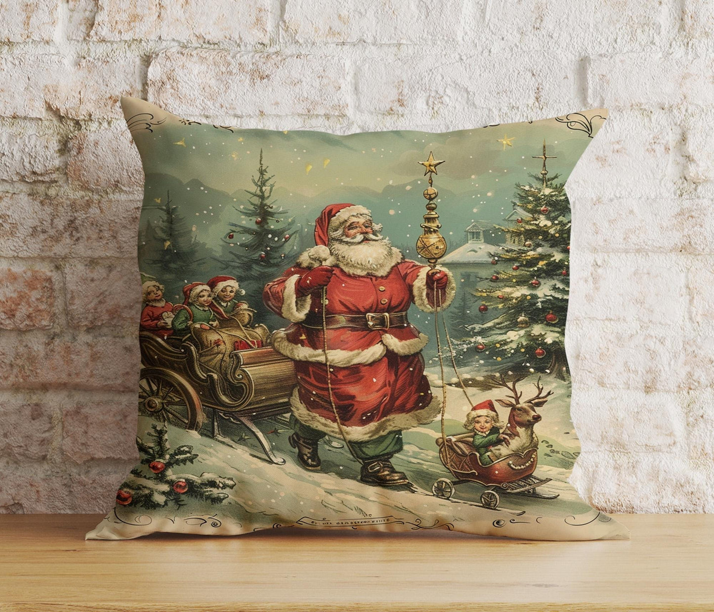 Onay 2 / 12 x 12 inch (30 x 30 cm) Double Side Retro Santa Christmas Festive Old-Fashioned Cushion Covers