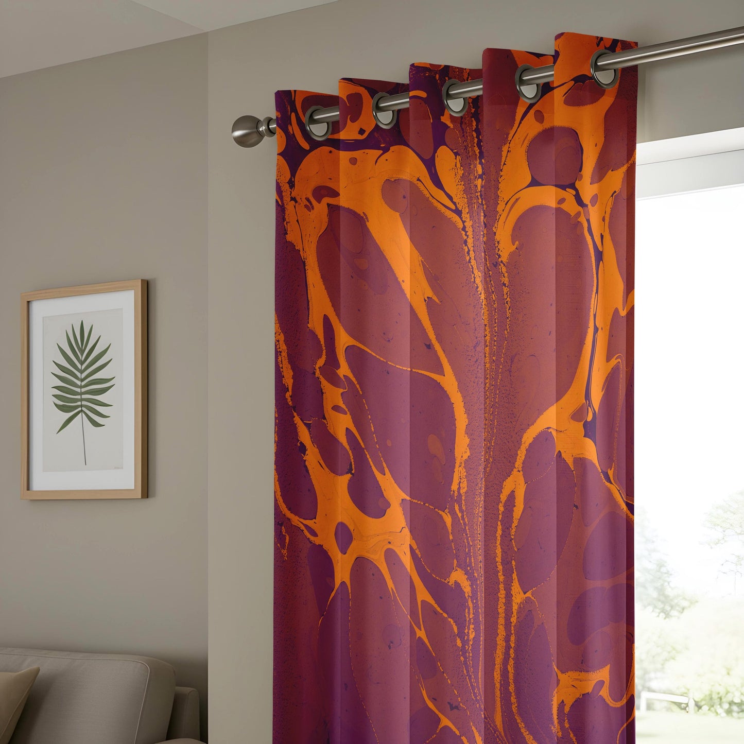 Onay Retro Splash Print Curtains for Living Room, Orange and Plum Art Curtains