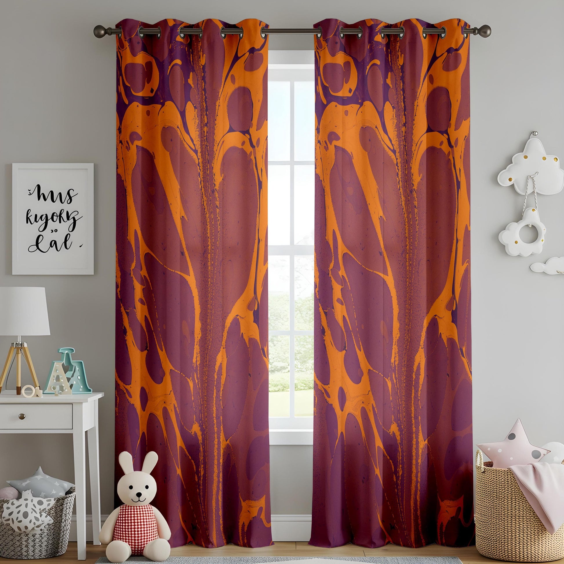 Onay Retro Splash Print Curtains for Living Room, Orange and Plum Art Curtains