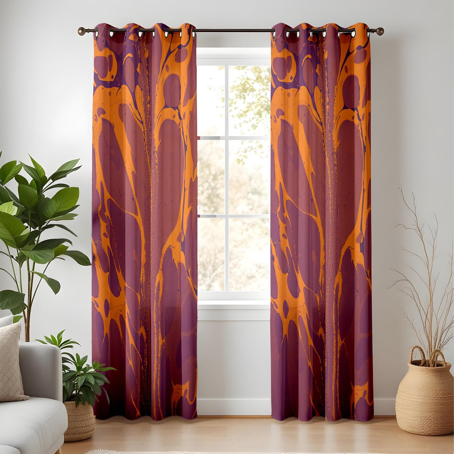 Onay Retro Splash Print Curtains for Living Room, Orange and Plum Art Curtains