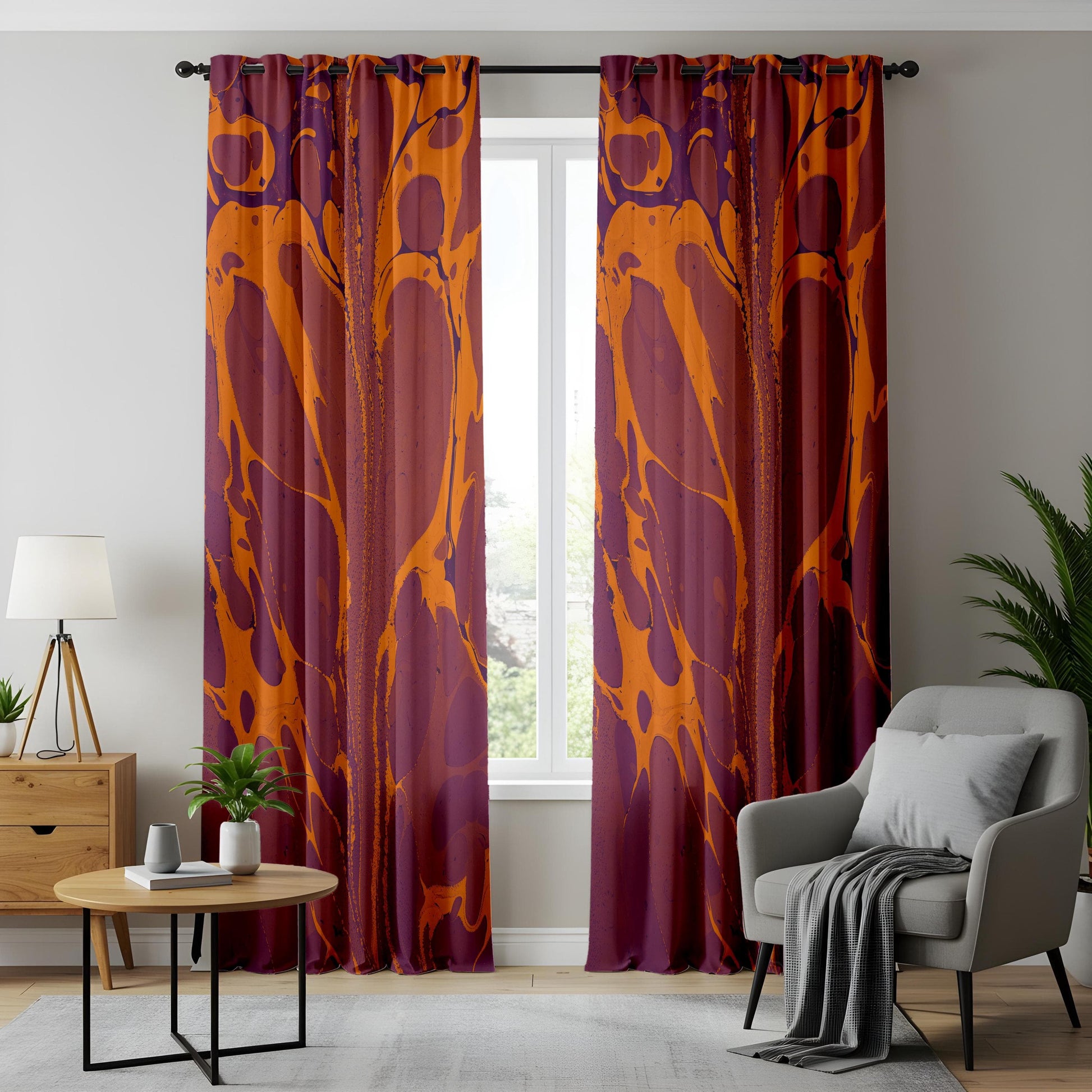 Onay Retro Splash Print Curtains for Living Room, Orange and Plum Art Curtains