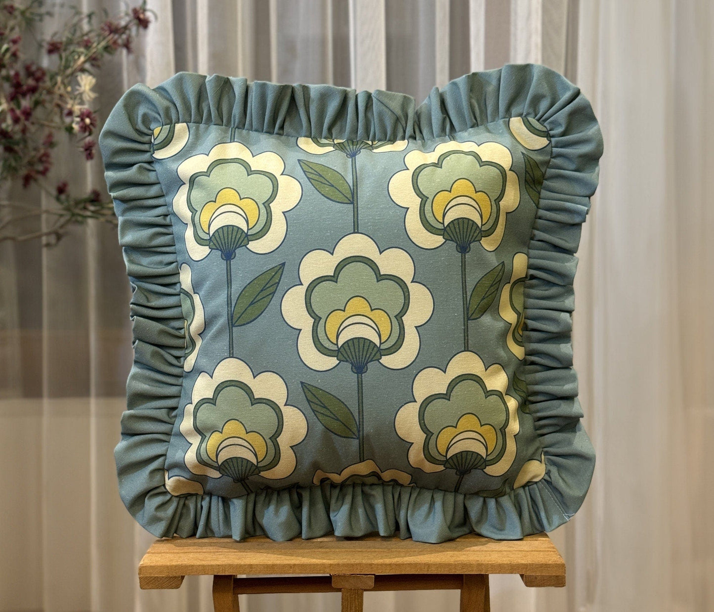 Onay Home Textile Cushion Covers Retro Vintage Frill Cushion Cover Green Ruffled Pillow Cover