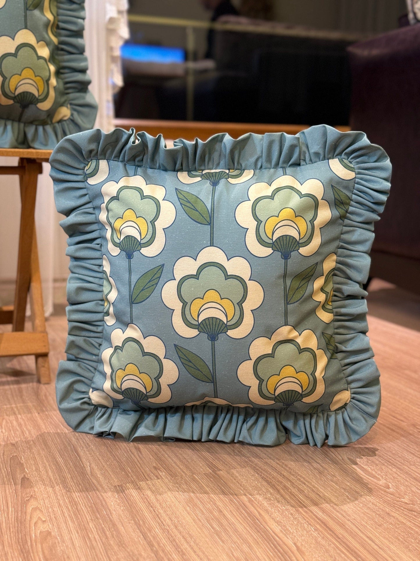 Onay Home Textile Cushion Covers Retro Vintage Frill Cushion Cover Green Ruffled Pillow Cover