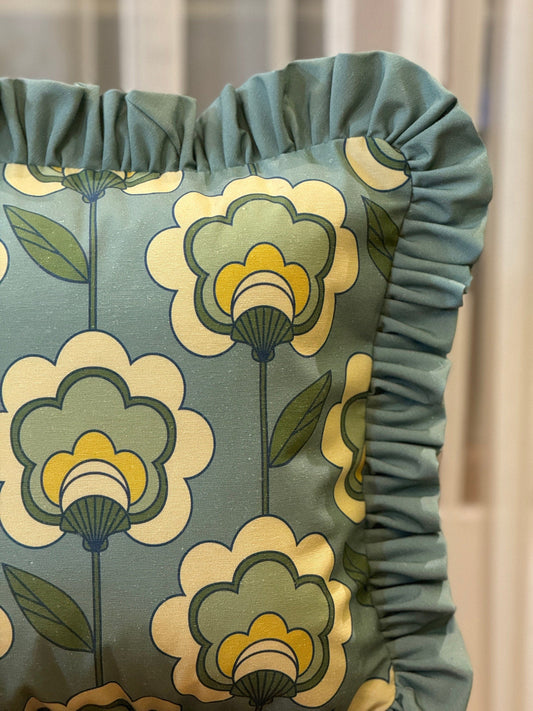 Onay Home Textile Cushion Covers Retro Vintage Frill Cushion Cover Green Ruffled Pillow Cover