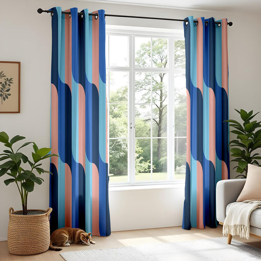 Onay Retro Wave Curtains Bold Blue and Pink Geometric Drapes for Eclectic Interiors