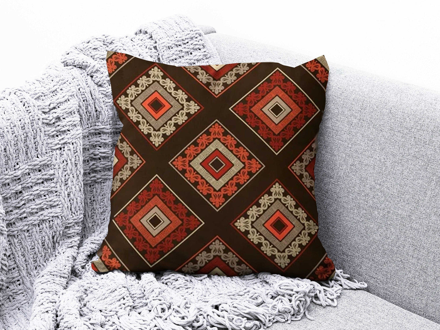 Onay 2 / 12 x 12 inch (30 x 30 cm) Rug Design Terracotta Farmhouse Decor Cushion Covers