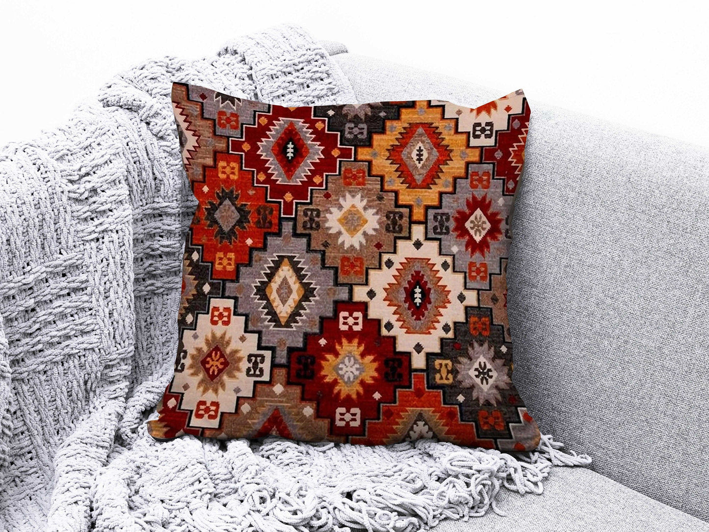 Onay 1 / 12 x 12 inch (30 x 30 cm) Rug Design Terracotta Farmhouse Decor Cushion Covers