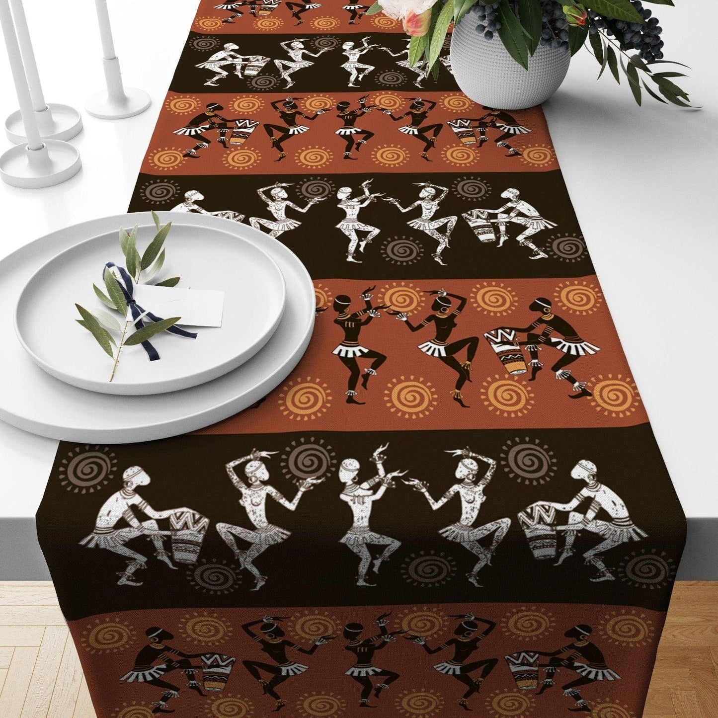 Onay 4 / 12 x 46 inch (30 x 120 cm) Rug Design Terracotta Geometric Pattern Table Runner