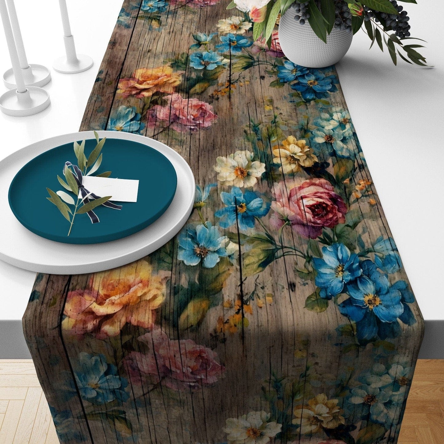 Onay 3 / 12 x 46 inch (30 x 120 cm) Rug Design Terracotta Geometric Pattern Table Runner