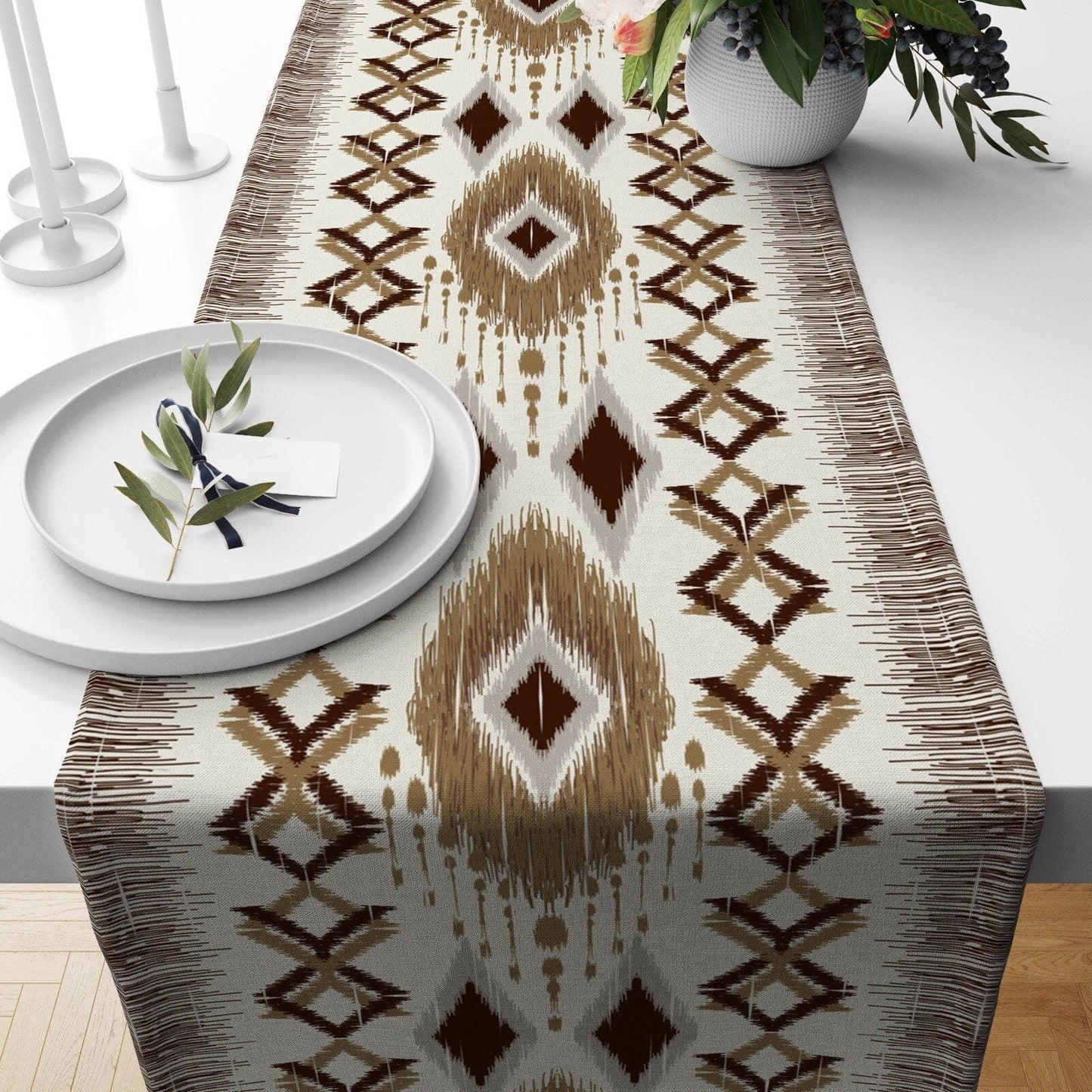 Onay 4 / 12 x 46 inch (30 x 120 cm) Rug Style Ethnic Turkish Kilim Printing Table Runner