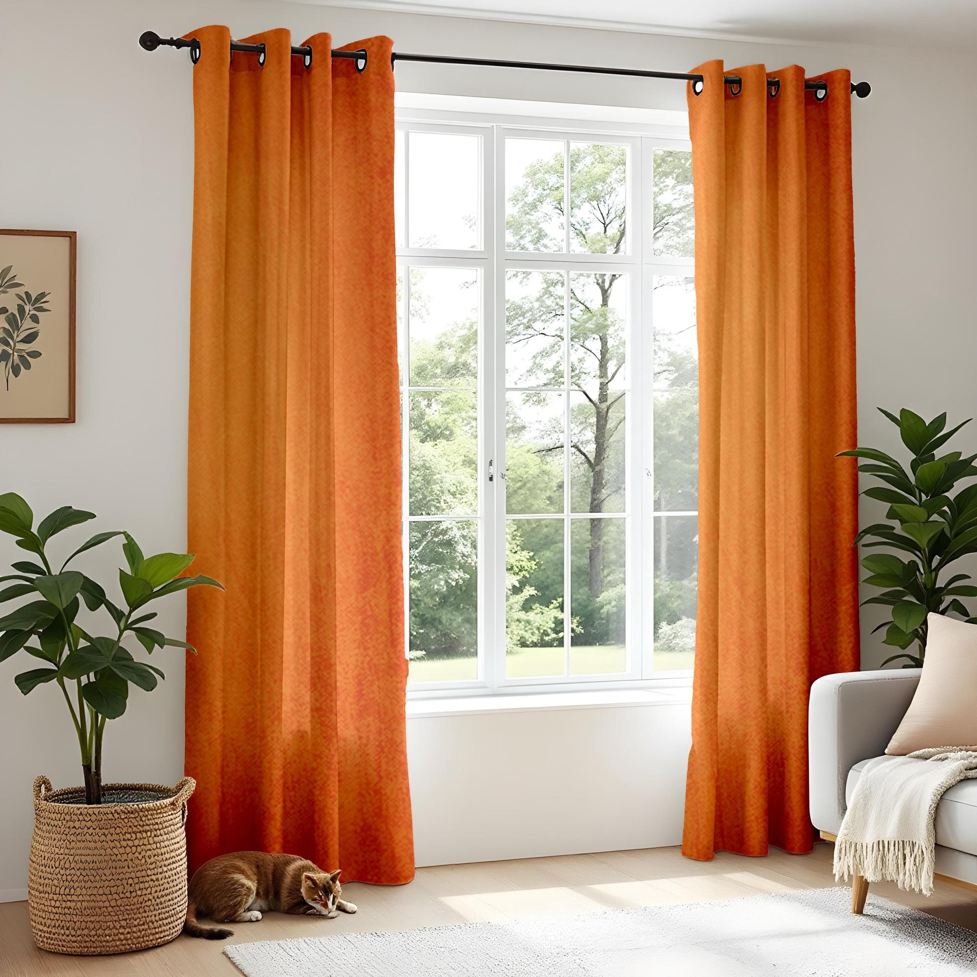 Onay Rust Orange Textured Window Curtains Warm Autumn Home Decor