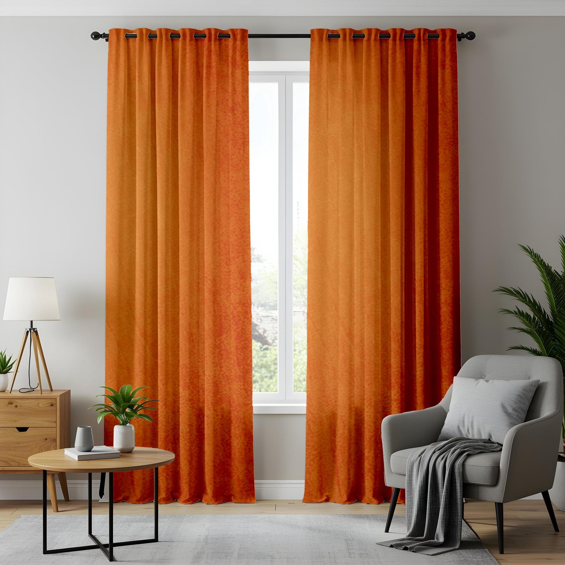 Onay Rust Orange Textured Window Curtains Warm Autumn Home Decor